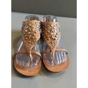 Mercure‎ Studded Gladiator Sandals Leather Thong Zipper Back Tan Size 36.5